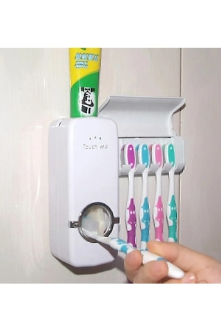 Otomatik 5'li Diş Fırçalığı Ve Diş Macun Sıkacağı Seti Beyaz