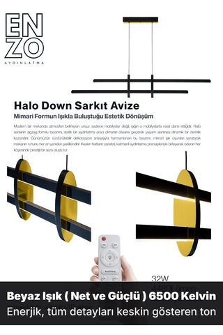 Halo Gold Lineer Led Sarkıt Avize Kumandalı Dim Edilebilir - Aşağı Işık Sarı Işık