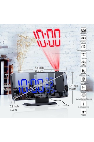 Dailytech Çok Fonksiyonlu Masaüstü Saat (Fm Radio Alarm Projeksiy