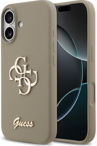 Apple Uyumlu iPhone 17 Kılıf Guess Lisanslı Grained Yazı Logolu Kapak Kahverengi Kahverengi