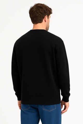 Vatan Tekstil 3 İplik İçi Polarlı Tam Kışlık Hafif Dar Kalıp Bisiklet Yaka Erkek Sweatshirt Siyah