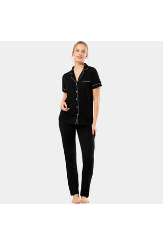 Türen Düz Kısa Kollu Gömlek Yaka Pijama Takım 3368/siyah Siyah