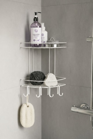 Sas Haus Banyo Köşe Rafı Askılı Duş Organizeri Ve Şampuanlık 2 Katlı Beyaz Ek-02 Beyaz