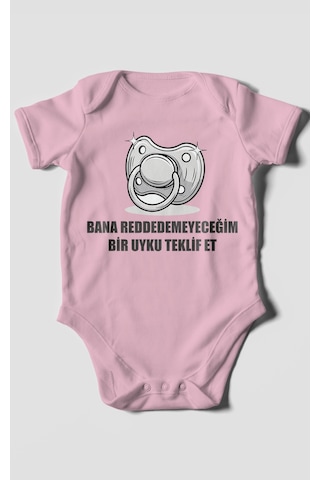 Bana Reddedemeyeceğim Bir Uyku Teklif Et Baskılı Bebek Zıbını Çıtçıtlı Body 8 Renk %100 Pamuk Kısa Kol Koyu Pembe