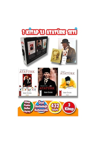 3 Kitaptan Oluşan Muhteşem Atatürk Seti 3 Kitap,poster,not Defteri,ayraç