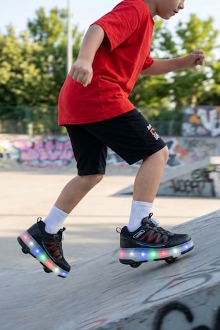 Muggo Sky Çocuk Işıklı Patenli Tekerlekli Sneaker Spor Ayakkabı Siyah - Kırmızı