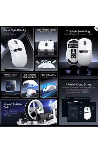 Freewolf A7 Kablosuz Dijtal Ekranlı Oyuncu Mouse 1000 Hz 24000 Dpı Bluetooth Mouse -