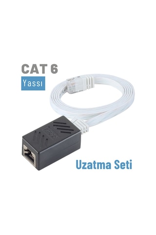 Irenis CAT6 Kablo Uzatma Seti. Yassı Ethernet Kablo ve Ekleyici 50 CM-Beyaz