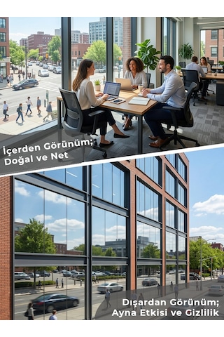 50 Cm X 5 Metre %35 Tek Taraflı Aynalı Cam Filmi Açık Ton Amerikan A Kalite Lazer Silver Krom Ofis Ve Bina Güneş Kontrol Filmi