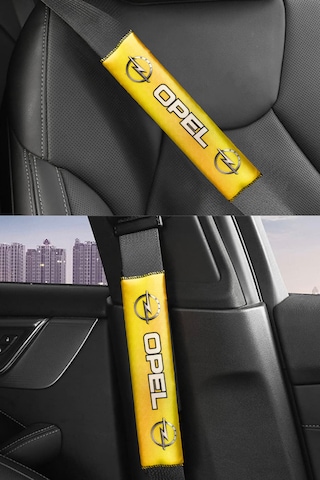 Opel Logolu Sarı Dijital Baskılı Araç Emniyet Kemer Pedi / 2 Li Set Konforlu & Şık Koruma Pedi