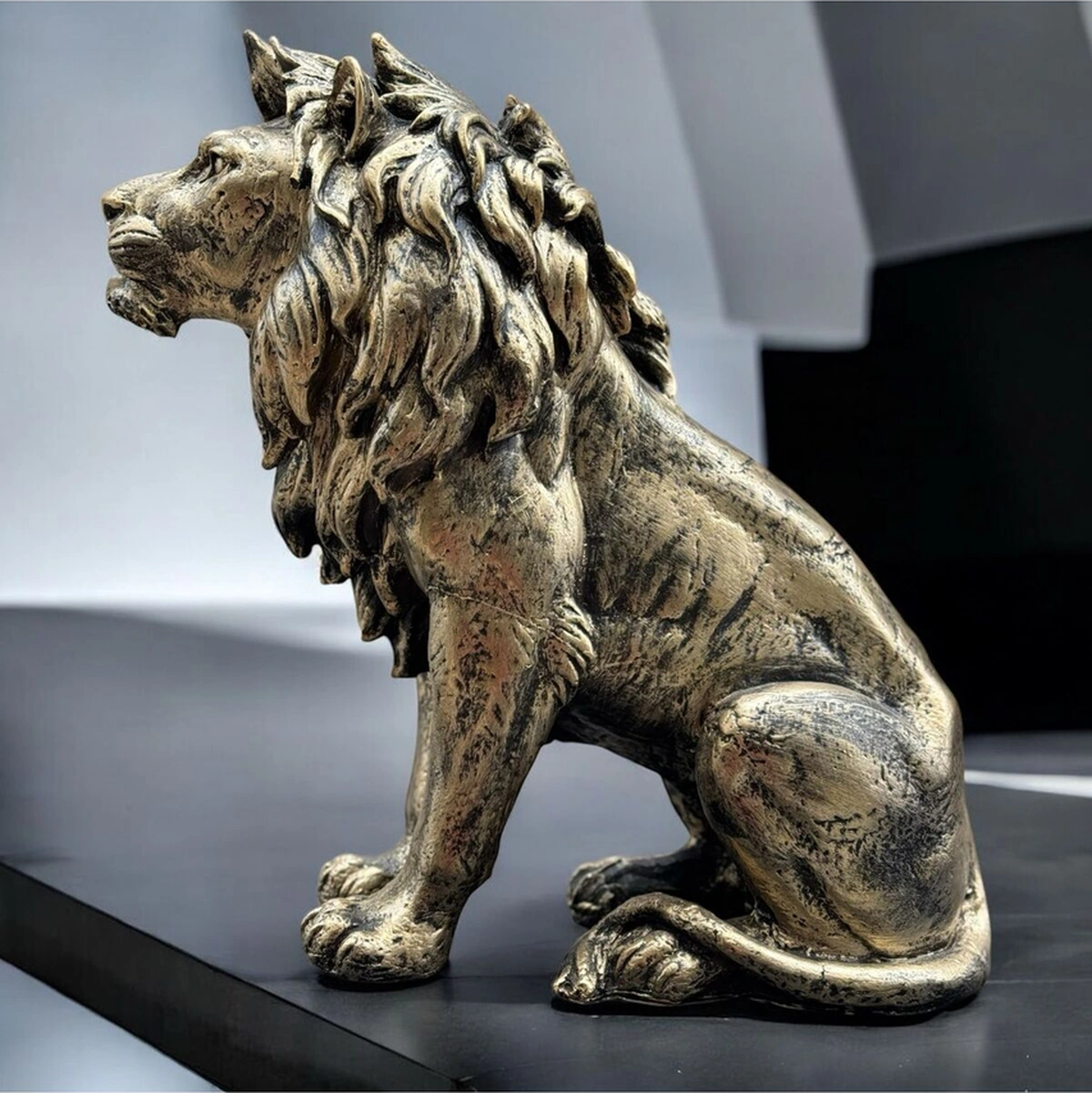 Dekoratif Polyester Büyük Boy Arslan Biblo Gold Eskitme