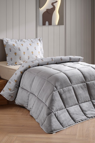 Teddy Next Comforter Set Tek Kişilik Pembe - Gri
