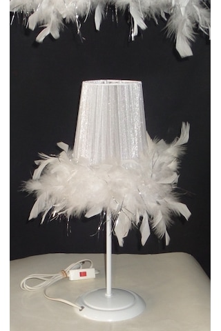 Beyaz Tüylü Avize Abajur Takımı Çocuk Odası Yatak Odası