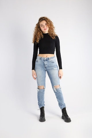 Mom Kalıp Diz Ve Paça Lazerli Denim Pantolon 001
