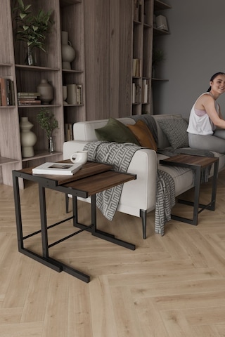 Bronte 3 Lü Zigon Sehpa, Metal Zigon Sehpa Ceviz