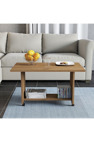 Umg Mobilya Tekerlekli Orta Sehpa Meşe