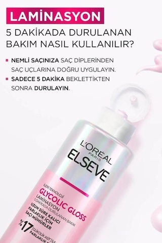 Elseve Glycolic Gloss Mükemmel Parlaklık 3'lü Saç Bakım Seti: Şampuan , Saç Kremi, Laminasyon Bakım