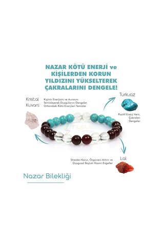 Mystic Energy Doğal Taş Nazar Unisex Tılsım Bilekliği Çok Renkli