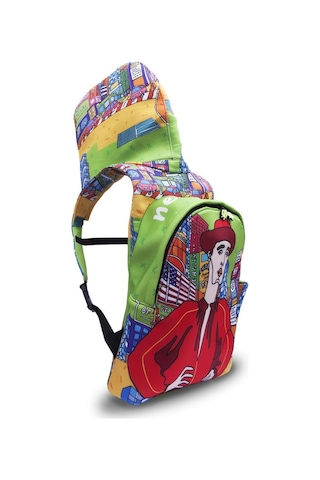 İkigai City Serisi Okula Dönüş New York Desenli Çıkabilir Kapüşonlu Hafif Notebook Cepli Sırt Çantası Renkli