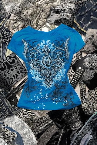 Mavi Gotik Rose Harajuku Y2k Kısa Kollu Crop-18660 Mavi