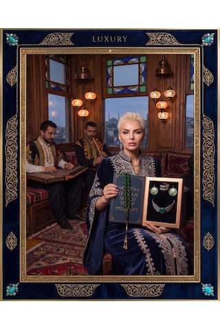 Luxury Seri Özel Tasarım Kitap Kutulu Kadın Takı Seti Ve Tesbih Kombin - Kolye Küpe Yüzük Bileklik Ekstra Boncuk Bileklik 6 Parça Hediyelik - Doğum Günü Yıl Dönümü Sevgililer Günü Gösterişli Hediye - L-00125 Bakır
