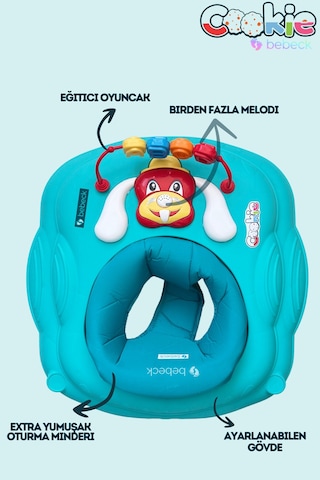 Cookie Ayarlanabilen Müzikli Yumuşak Pedli Lüks Yürüteç Turkuaz