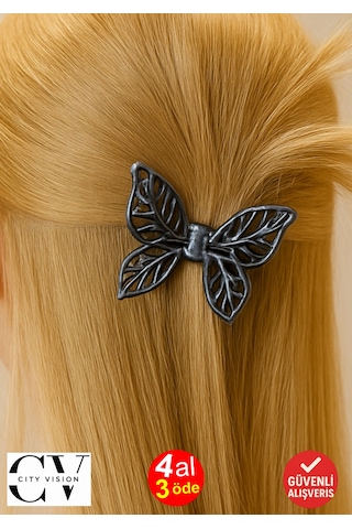 Kelebek Model Siyah Antrasit Renk 7 Cm Orta Boy Metal Saç Tokası Siyah