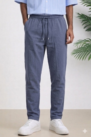 Tarz Cool Erkek Yazlık Keten Karışımı Relaxed Pantolon Antrasit