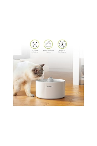 Wero Otomatik Kedi Köpek Su Şelalesi Su Pınarı Su Sebili Seramik - Sessiz Çalışma - 2.0 Lt Otomatik Su Temizleme - Beyaz