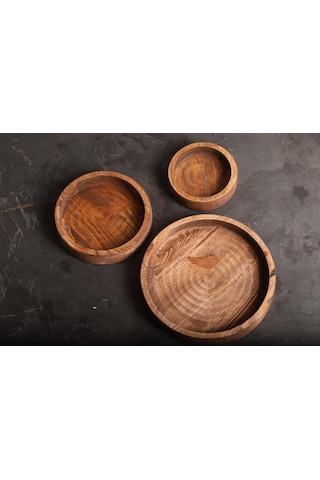 Sammwood Doğal Ahşap Lüks Çerezlik 3'lü Takım 11-15-20 Cm