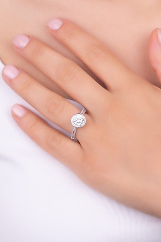 Mozanit Evreni 18 Ayar Beyaz Altın Kaplama Gümüş Ayarlanabilir Yüzük Beyaz