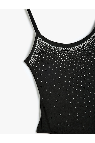 Koton Taşlı Mayo İnce Askılı Slim Fit Astarlı Pedli Siyah 4sak20037mm Siyah