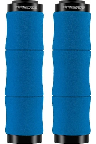 Rockbros 40720005001 1 Çift Bambu Ortak Gidon Sapları, Toz Fişli Eva Sünger Bisiklet Kolu Kapağı - Mavi