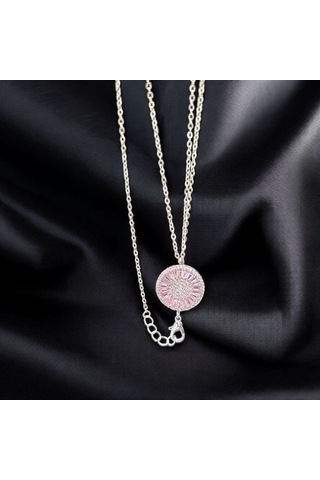 Yuvarlak Taşlı Zarif Kadın Kolye Çiçek Motifli İnce Zincirli