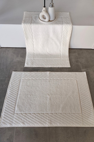 2'li Diyagonal Çizgili Ayak Havlusu Seti - %100 Pamuk Havlu Takımı - 50x70 Cm Krem Krem