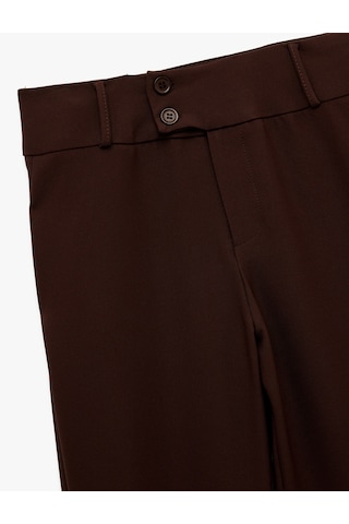 Koton Slim Fit Çift Düğmeli İspanyol Paça Pantolon Kahverengi 6wal40039ıw Kahve