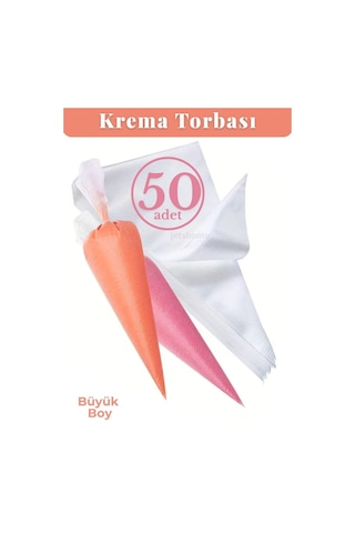 Jet's Home 50'li Krema Torbası Kullan At Şanti Sıkma Torbası Büyük Boy Süsleme Torbası Krema Duyu Torbası beyaz