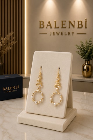 Balenbi Gold Renk Paslanmaz Çelik İnci Detaylı Geometrik Sallantılı Küpe 1042 Altın