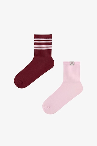 Penti Pembe Bordo Back Collage Çizgili Pamuklu 2 Çift Soket Çorap Pembe-bordo