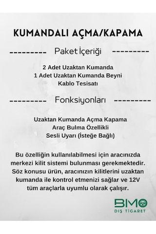 12v Oto Açma Kapama Uzaktan Kumanda Seti Sustali