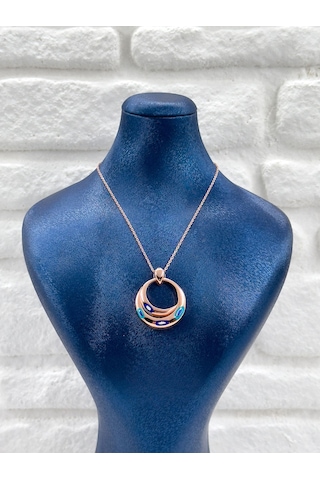 Rose Gold Tasarım Nazar Boncuklu Kadın Gümüş Kolye Rose