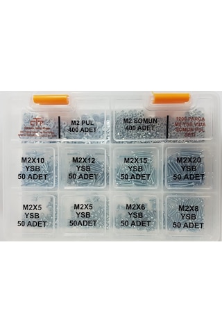 M2 Ysb Vida Seti 1200 Parça Metrik 2 MM Somun Vida Seti