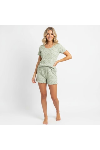 Bonbon Kadın Jakarlı Açık Yeşil Renk Çiçek Desenli 3'lü Set Pijama Takımı Bb2312 Yeşil
