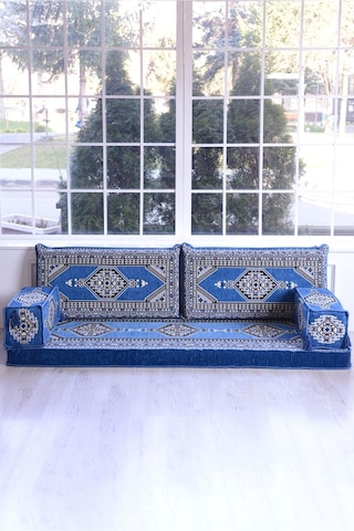 Şark Köşesi Takımı , Yer Minderi Koltuk Takımı Sünger Dahil Mavi Yahyalı Modeli 2 Kolluklu