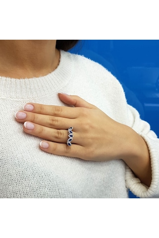 Lova Pırlantalı Markiz Safir Beş Taşlı Yüzük - 1020289