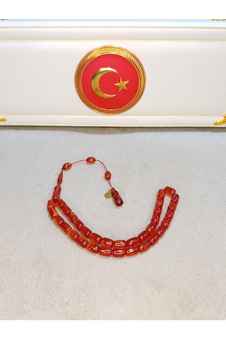 Simli Ateş Kehribar Tesbih Usta Yapımı Açık Kırmızı