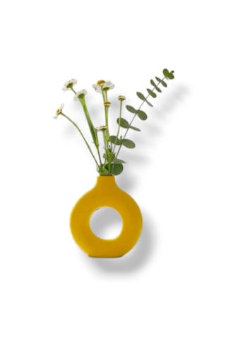 Minimalist Donut Vazo Modern Halk Formlu Dekoratif Obje Sarı