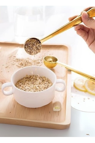 Büro Ev Ofis Mutfağı İçin 17cm Golden Çelik Mandallı Kahve Ölçü Kaşığı Gri