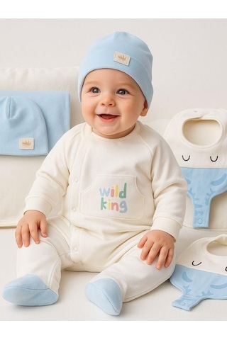 Zekids 3 Lü Organik Bebek Fil Desenli Tulum Seti-16185 Çok Renkli