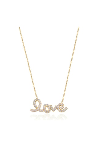 Zirkon Taşlı Pırlanta Montür Altın Kaplama Love Gümüş Kolye